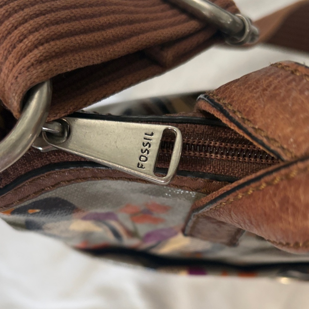 Fossil Crossbody Bag with Bird Design - Brown and Gray and Purple - Picture 7 of 15